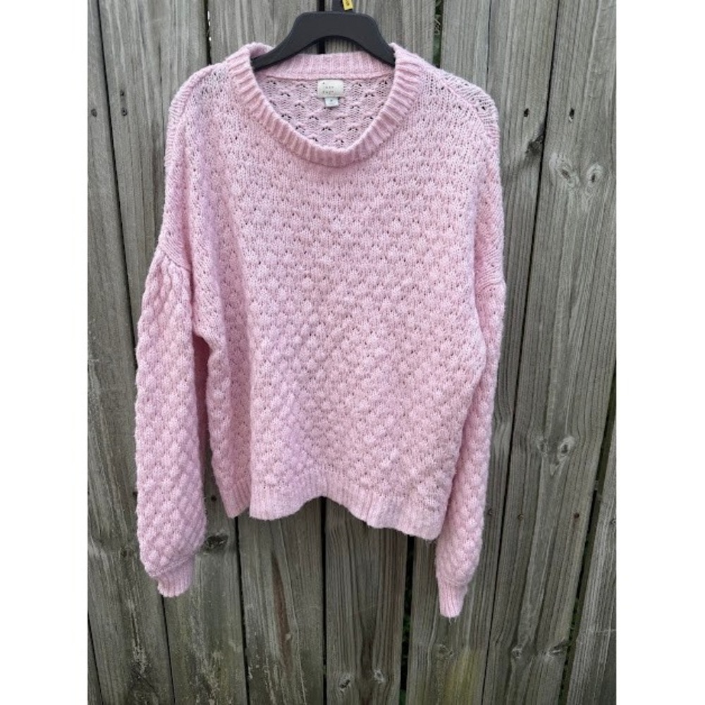 Coquette Balletcore A New Day Pointelle Sweater M Pink Balloon Sleeve Pullover